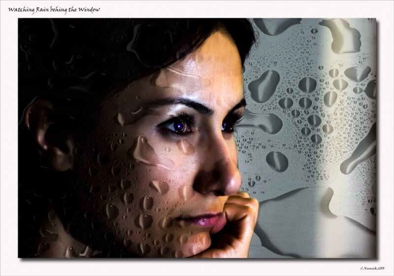 Woman Looking Through Window — Gray