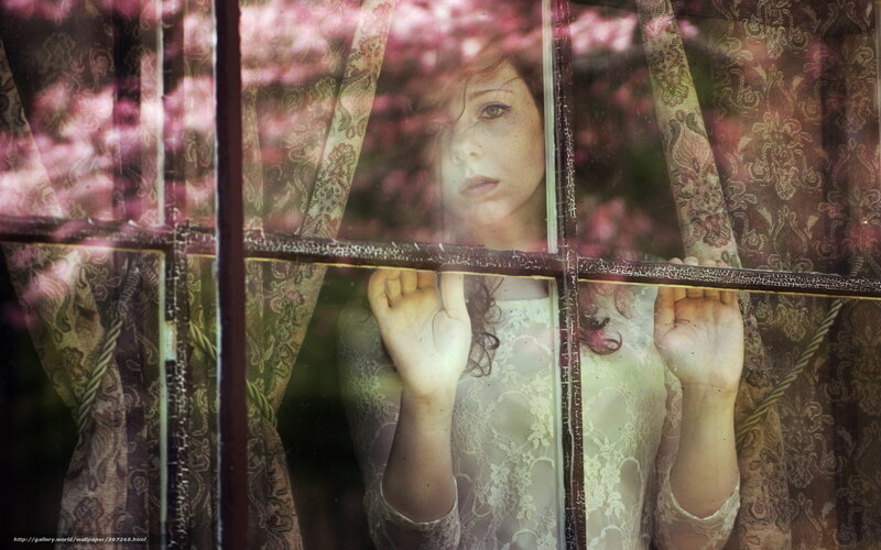 Woman Looking Through Window — Pink