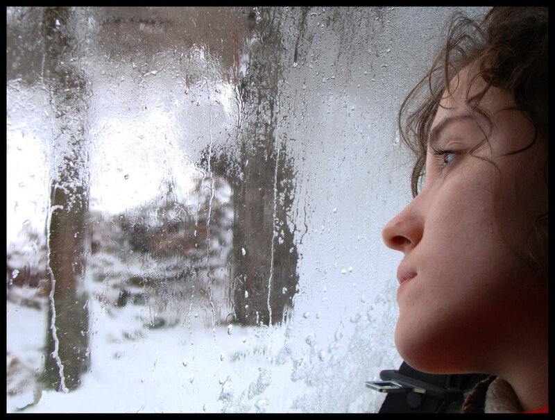 Woman Looking Through Window — White