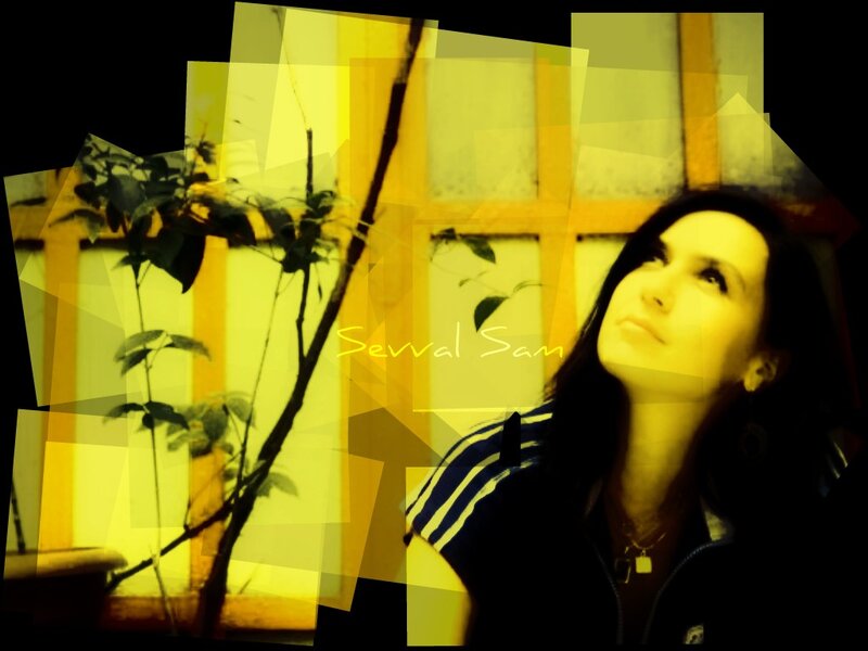woman looking up with yellow overlay