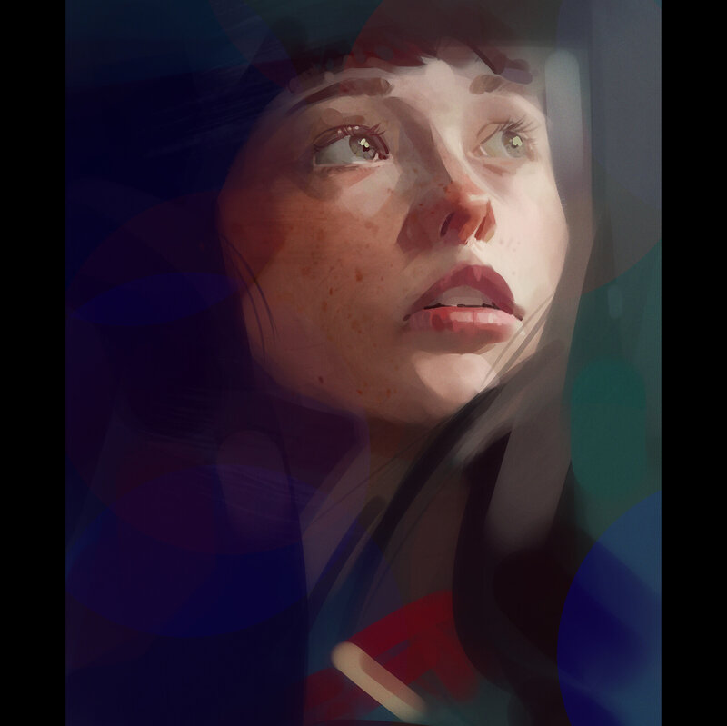 Woman Looking Upward — Blue