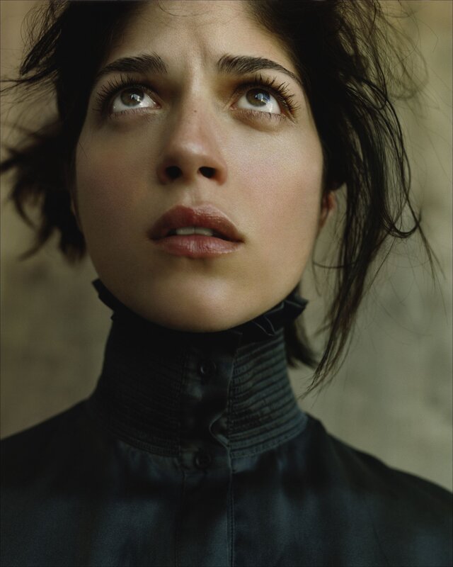 woman looking upward in portrait