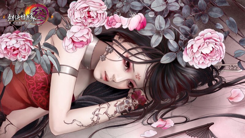 Woman Lying Among Flowers — Pink