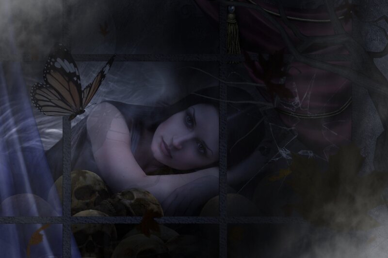 Woman Lying Among Skulls