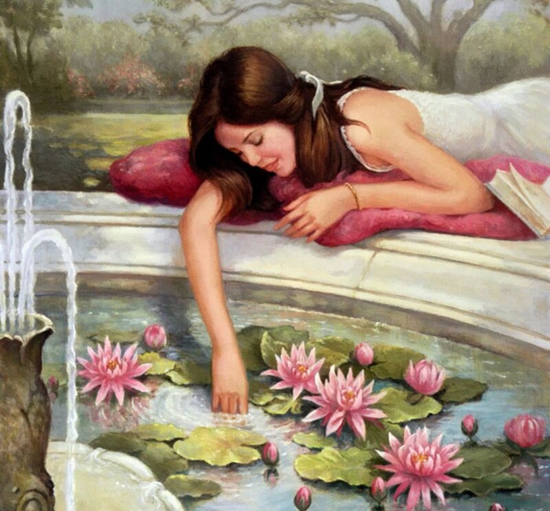 Woman Lying by Pond