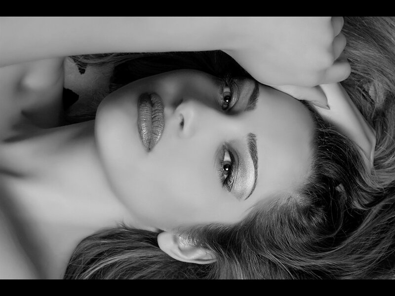 Woman Lying Down — Black, Dramatic, Photograph, Hair, Makeup