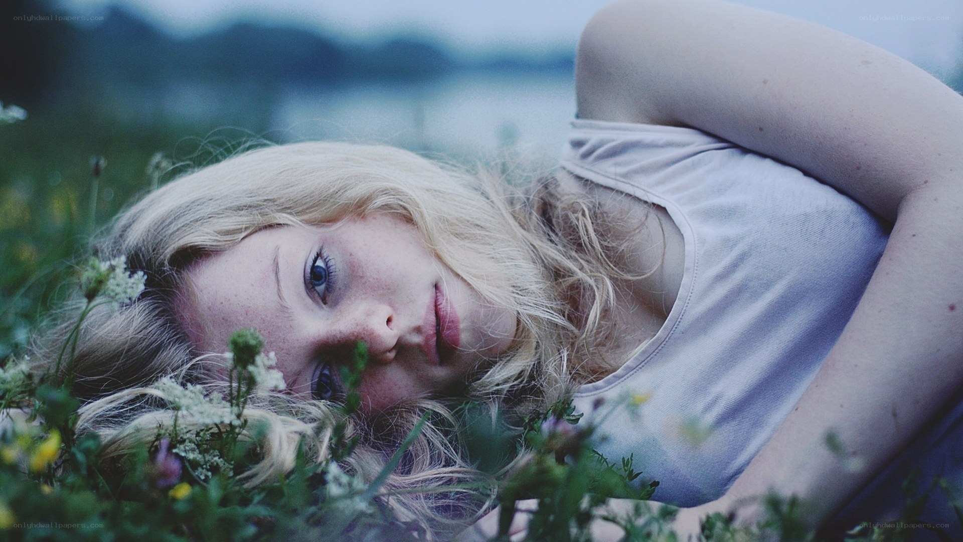 woman lying in a field of flowers