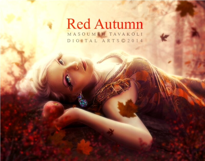 Woman Lying in Autumn Leaves — Red