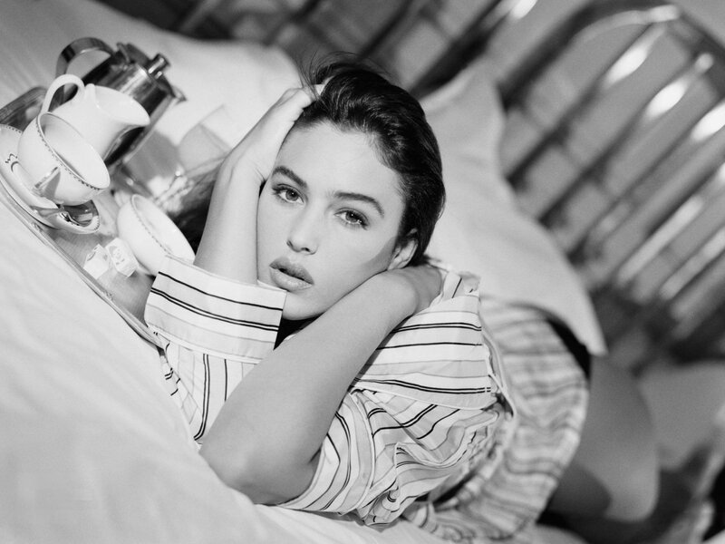 Woman Lying in Bed — Black, Calm, Morning, Photograph, Tea Set