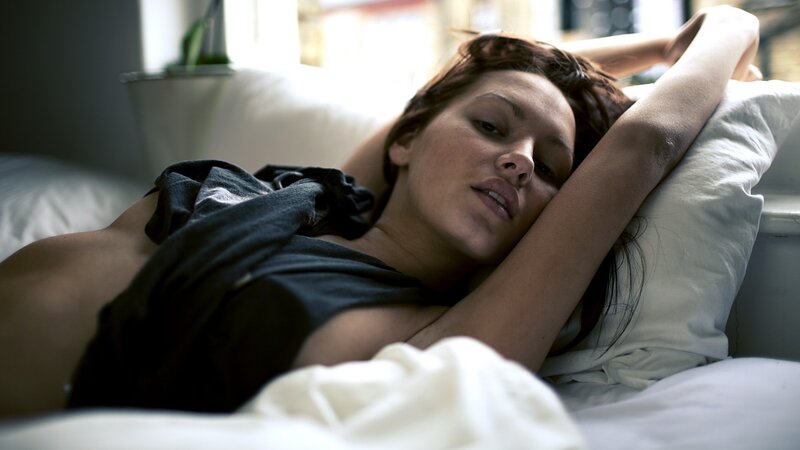Woman Lying in Bed — White, Calm, Morning, Photograph, Pillow, T-shirt