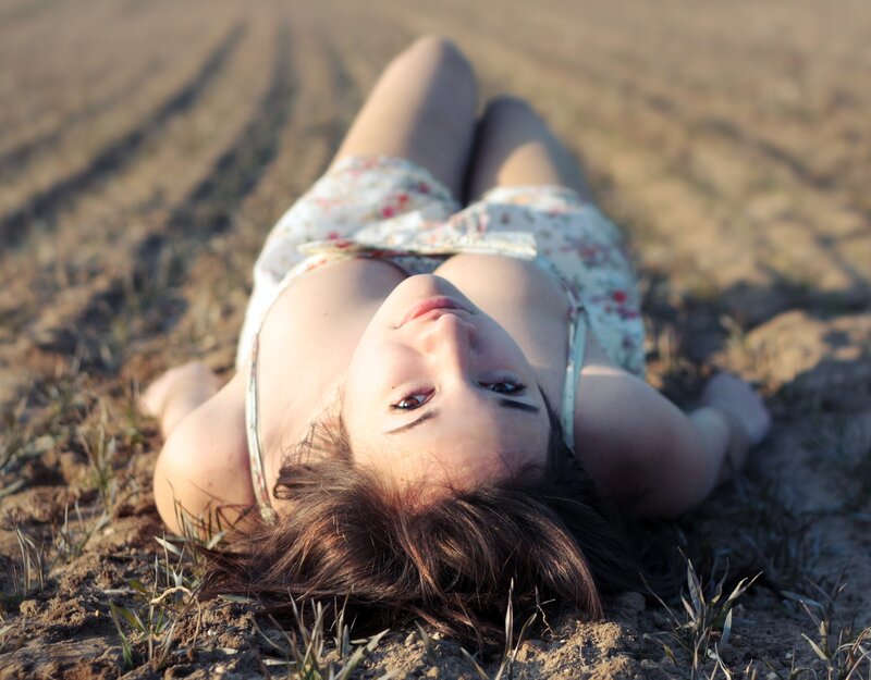 Woman Lying in Field — Brown, Serene, Afternoon, Photograph, Grass