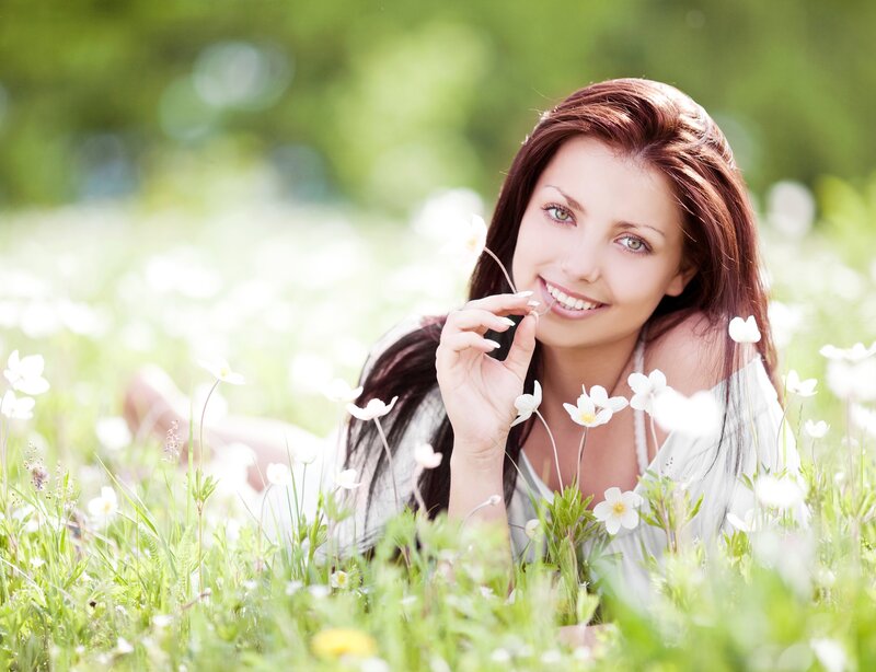 Woman Lying in Field — Green, Serene, Spring, Photograph, Flowers