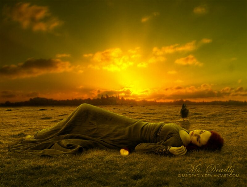 Woman Lying in Field — Yellow, Dramatic