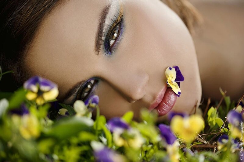 Woman Lying in Flowers — Purple, Serene, Spring
