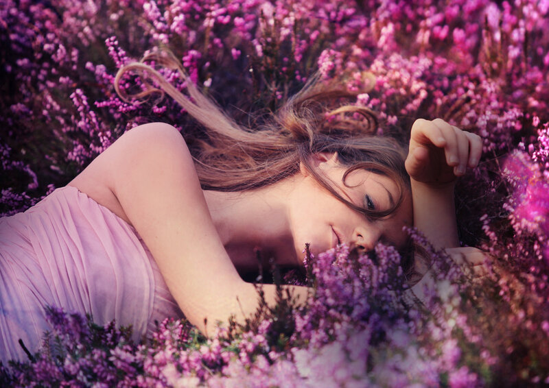 Woman Lying in Flowers — Purple