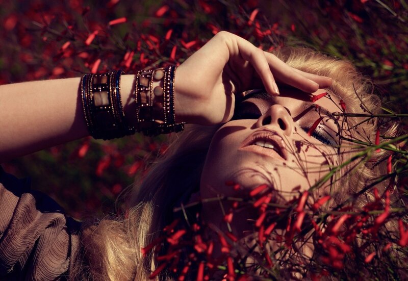 Woman Lying in Flowers — Red, Dramatic