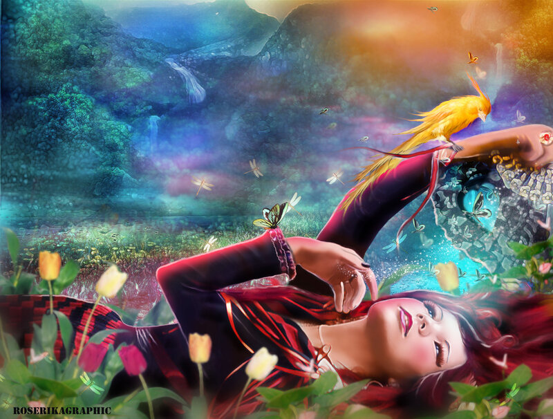 Woman Lying in Flowers — Red