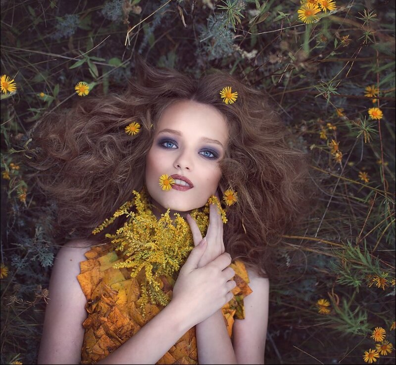 Woman Lying in Flowers — Yellow, Serene, Autumn