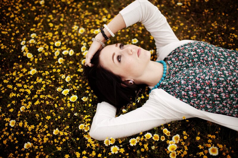Woman Lying in Flowers — Yellow, Serene, Spring, Photograph