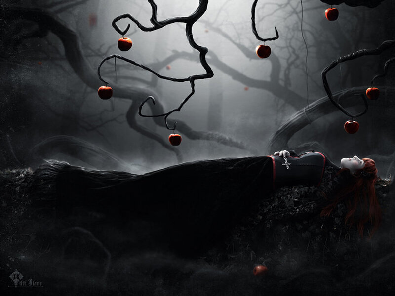 Woman Lying in Forest — Black, Dark