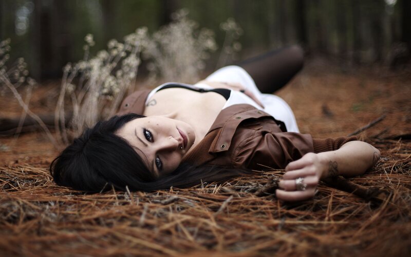 Woman Lying in Forest — Brown, Calm