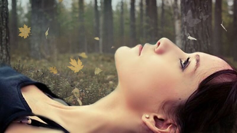 Woman Lying in Forest — Brown, Serene, Autumn