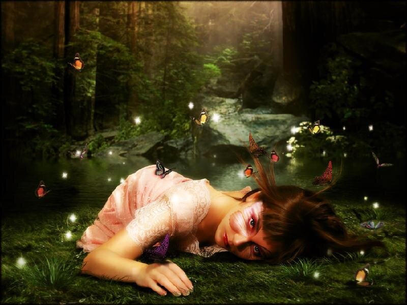 Woman Lying in Forest — Green, Serene, Night