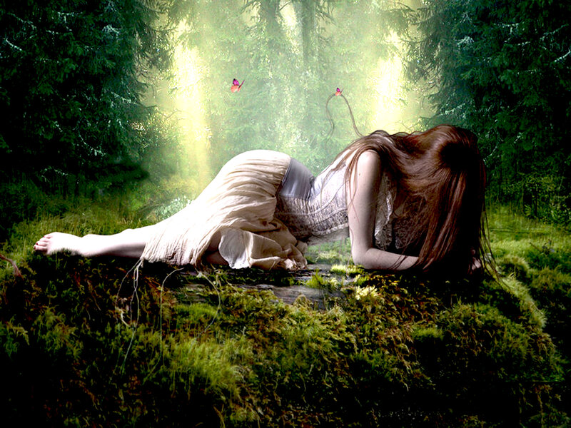 Woman Lying in Forest — Green, Serene