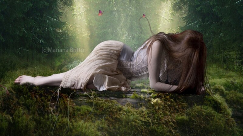 Woman Lying in Forest — Green