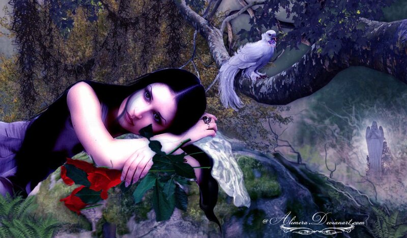 Woman Lying in Forest — Purple