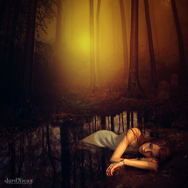 Woman Lying in Forest — Yellow
