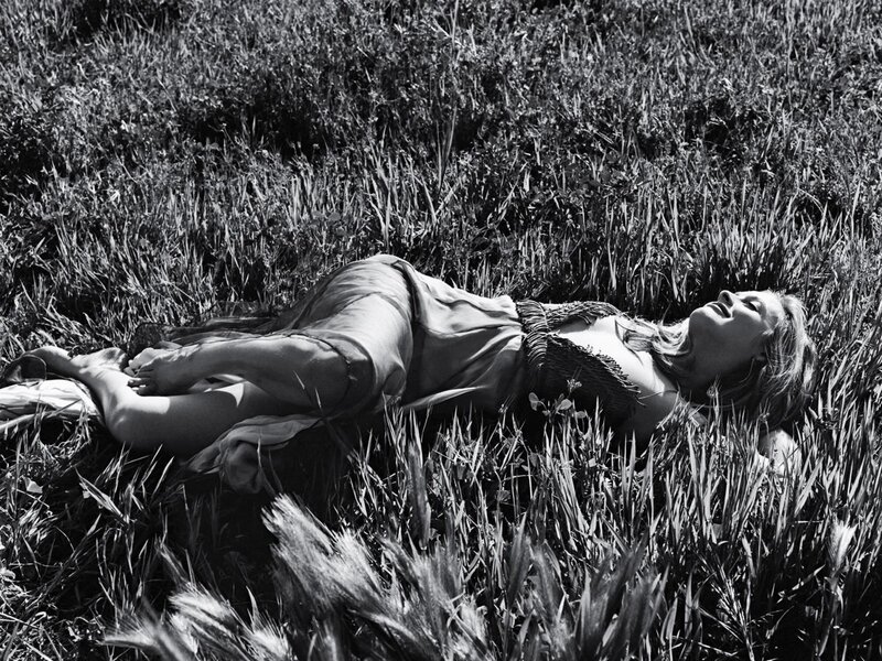 Woman Lying in Grass — Black, Serene, Afternoon, Photograph, Dress