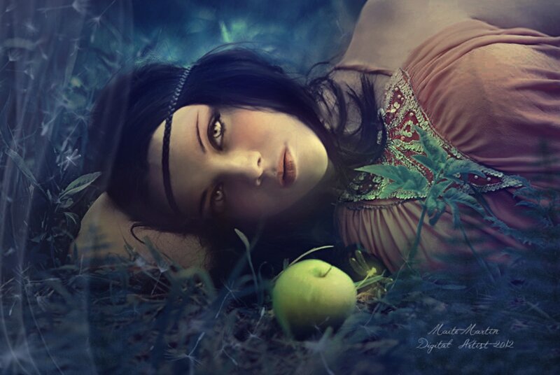 Woman Lying in Grass — Blue, Dreamy, Night