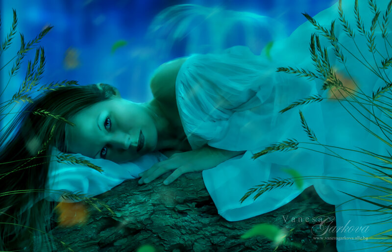 Woman Lying in Grass — Blue, Serene