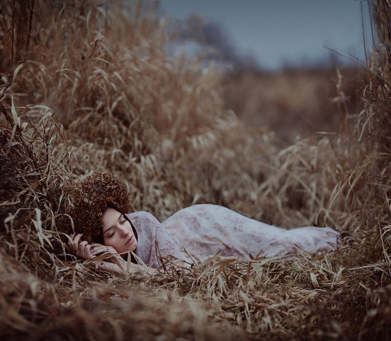 Woman Lying in Grass — Brown, Serene, Autumn