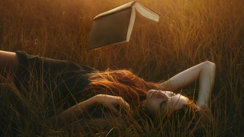 Woman Lying in Grass — Gold, Serene