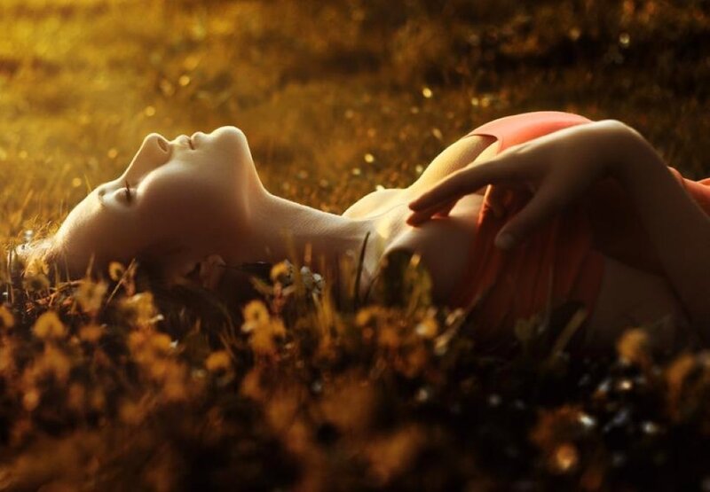 Woman Lying in Grass — Golden