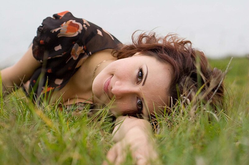 Woman Lying in Grass — Green, Calm, Afternoon, Photograph, Dress, Sky, Brown