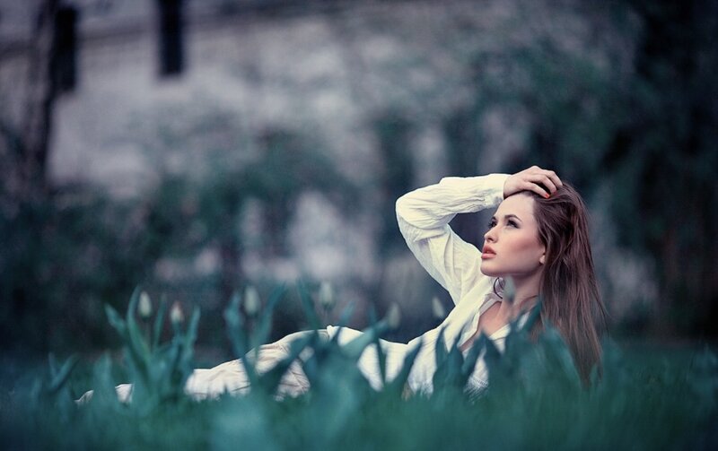 Woman Lying in Grass — Green, Contemplative, Spring