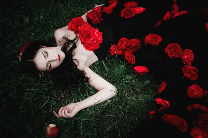 Woman Lying in Grass — Green, Dramatic, Night