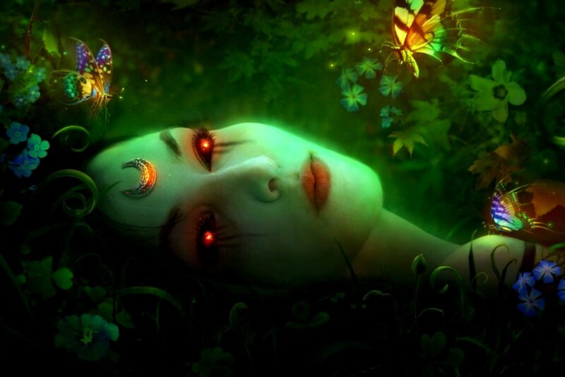 Woman Lying in Grass — Green, Dreamy, Night