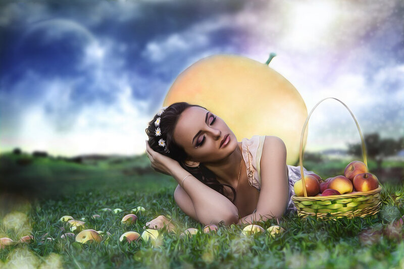 Woman Lying in Grass — Green, Dreamy
