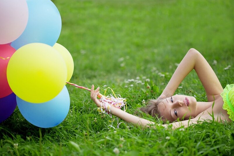 Woman Lying in Grass — Green, Playful