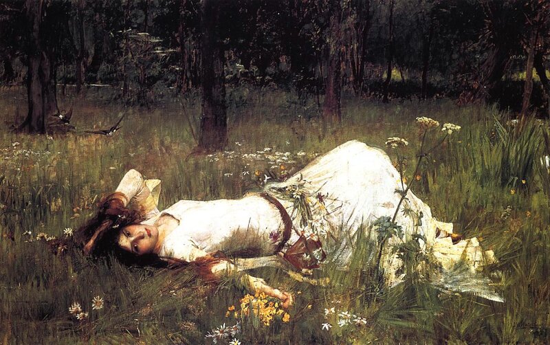 Woman Lying in Grass — Green, Serene, Afternoon, Painting