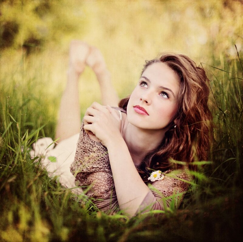 Woman Lying in Grass — Green, Serene, Afternoon, Photograph, Daisy