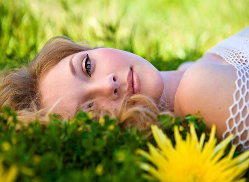 Woman Lying in Grass — Green, Serene, Afternoon, Photograph