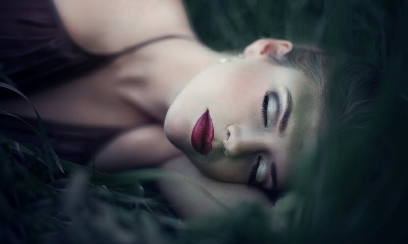 Woman Lying in Grass — Green, Serene, Night, Photograph