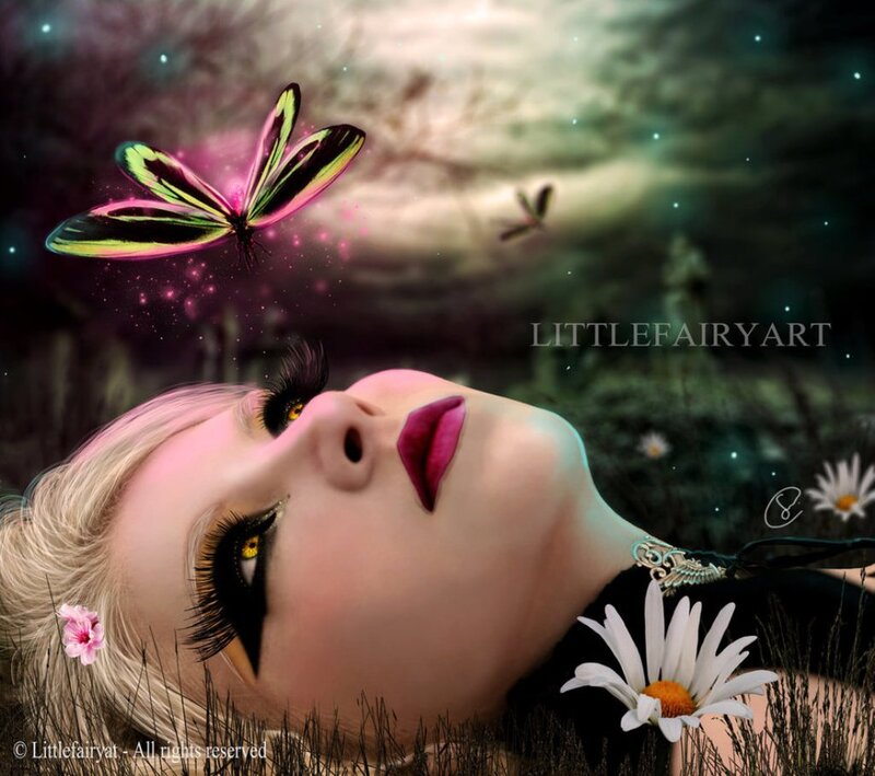 Woman Lying in Grass — Pink, Dreamy