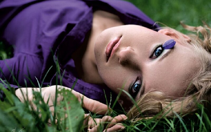 Woman Lying in Grass — Purple, Calm