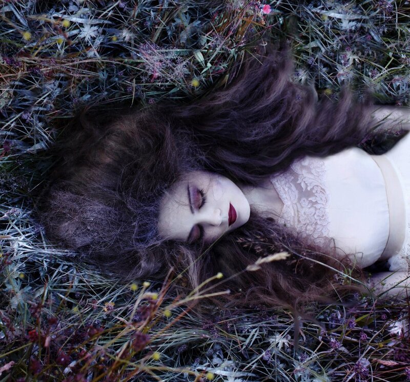 Woman Lying in Grass — Purple, Serene, Night